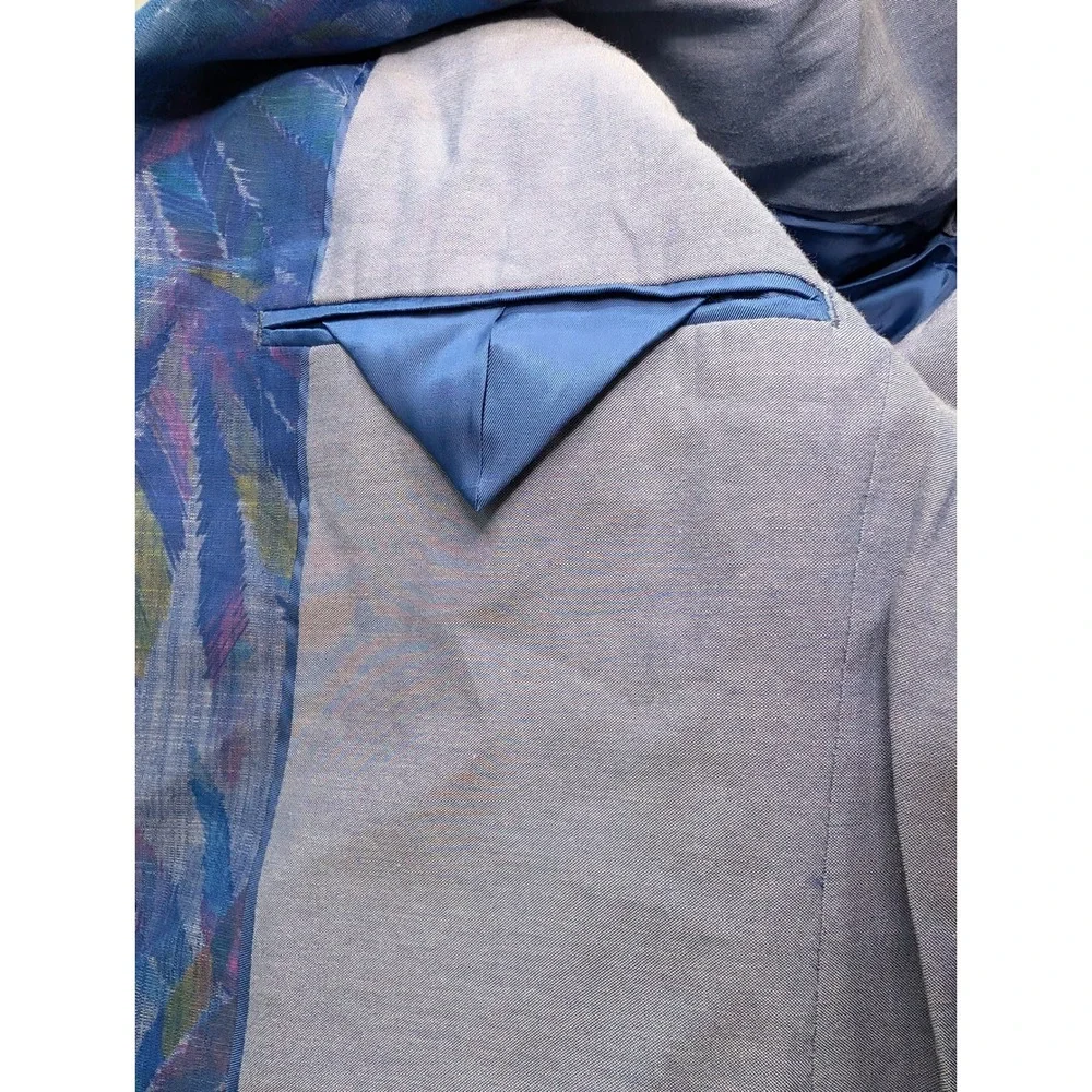 Tallia Blazer Blue Purple Palm Leaf Print Slim Fit Cotton Blend - 36S